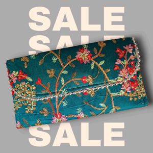 Embroidered Teal Clutch