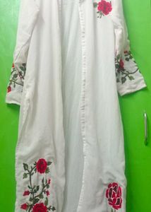 White Embroidered Floral sleeveless gown with shru