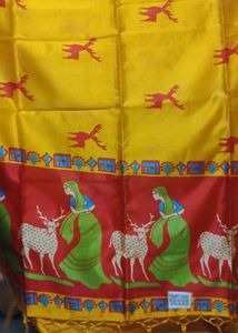 Vibrant Yellow Saree with Unique Border