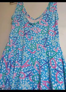 Retro Blue Swimsuit with Fun Letters