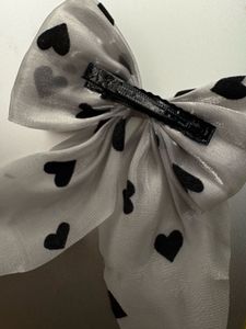 Cute Heart Silver and Grey Print Hair Bow