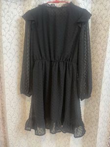 Chic Black Swiss Dot Dress