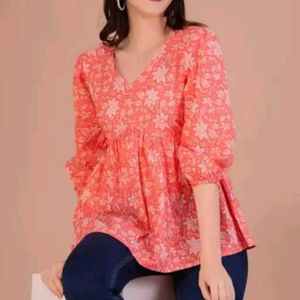 Stylish Coral Floral Print Kurta