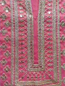 Pink Kurta with Embellished Neckline