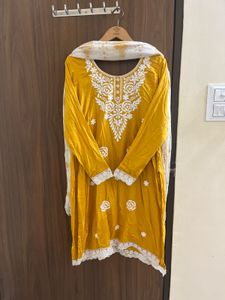 Yellow Kurta Set with White Dupatta