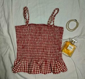 Red Gingham Smocked Cami Top