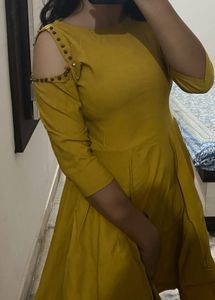 Stylish Yellow Cold Shoulder Kurta