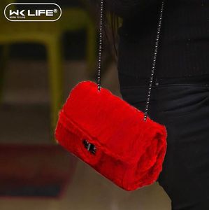 Red Faux Fur Shoulder Bag