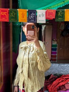 Elegant Yellow Blouse with Bow Detail