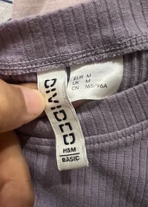 h&amp;m lavender Ribbed Knit Cropped Top