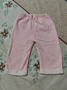 pink pant with lace trim