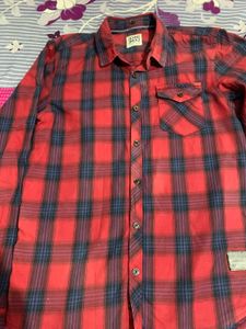 Red Plaid Button-Up Shirt