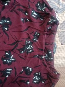 Maroon Floral Print Long Sleeve Top