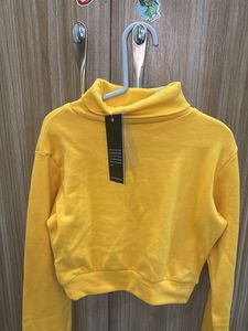 Yellow Cropped Turtleneck Sweatshirt