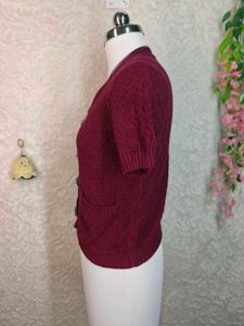 Zara Burgundy Knit Cardigan with Blue Buttons