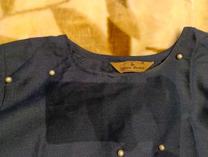 Navy Blue Kurta Set with Pearls