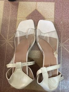 Stylish Cream Transparent Strap Heels