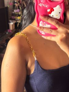 Navy Peplum Top with Gold Chain Straps