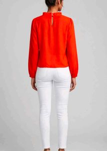 Vibrant Red Pleated Neck Top
