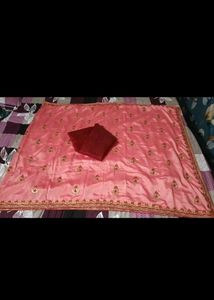 New Elegant Pink Embroidered Saree with blo