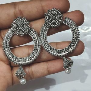 Oxidized Jhumka Earrings with Pearls