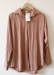 BRAND NEW Pleated Long Sleeve Button-Up Top