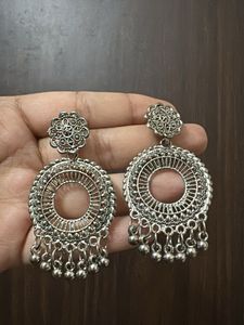 2 pairs  Oxidized Silver Jhumka Earrings