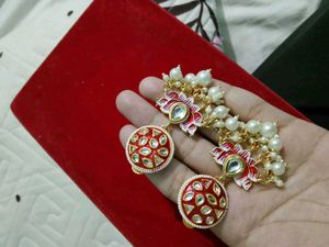 Elegant Pearl &amp; Kundan Dangle Earrings