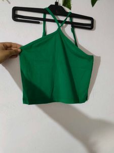 Green Halter Neck Crop Top