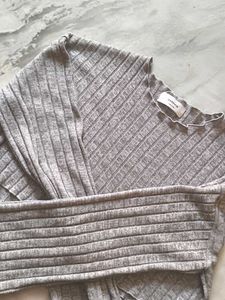 Gray Ribbed Knit Cropped Sweater/top