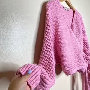 Pink Knit Wrap Sweater
