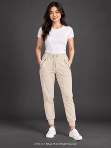 New Beige Joggers with Zip Pockets