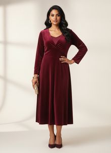 Elegant Burgundy Velvet Midi Dress