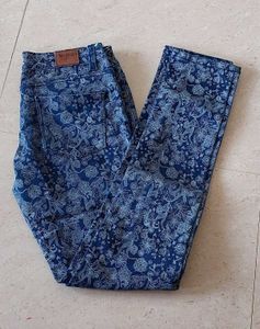 Coral Print Beautiful Blue Jeans