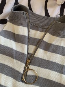 Striped Zipper Neck Tank Top