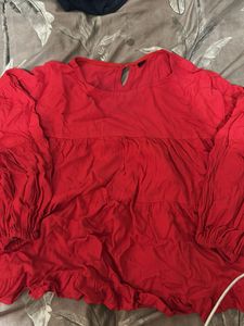 Vibrant Red Tiered Flowy Tunic Top