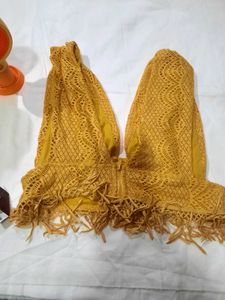 Yellow Lace Fringe Crop Top