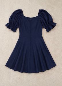 Navy Blue Puff Sleeve Mini Dress