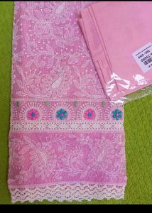unstitched Pink Chikankari Kurta Set