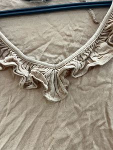 Brown Ruffled V-Neck Top