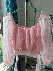 Pink Sheer Dot Crop Top