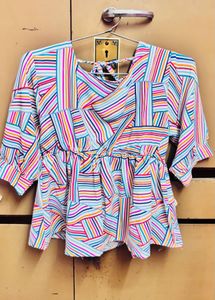 Vibrant Striped Peplum Top