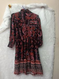 Boho Paisley Print Button-Up Mini Dress