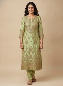 Beautifully Embellished Green Kurta