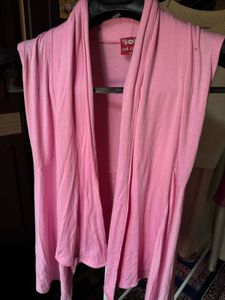 Pink Sleeveless Waterfall Cardigan