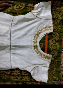 Elegant White &amp; Gold Embroidered Gown