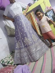 levender lehenga with contrast blouse or duppta