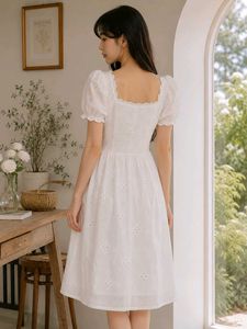 Elegant White Puff Sleeve Midi Dress