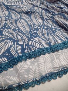 Blue Leaf Print lace trimmed shorts