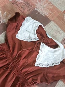 Vintage Burnt Orange Dress with Lace Collar